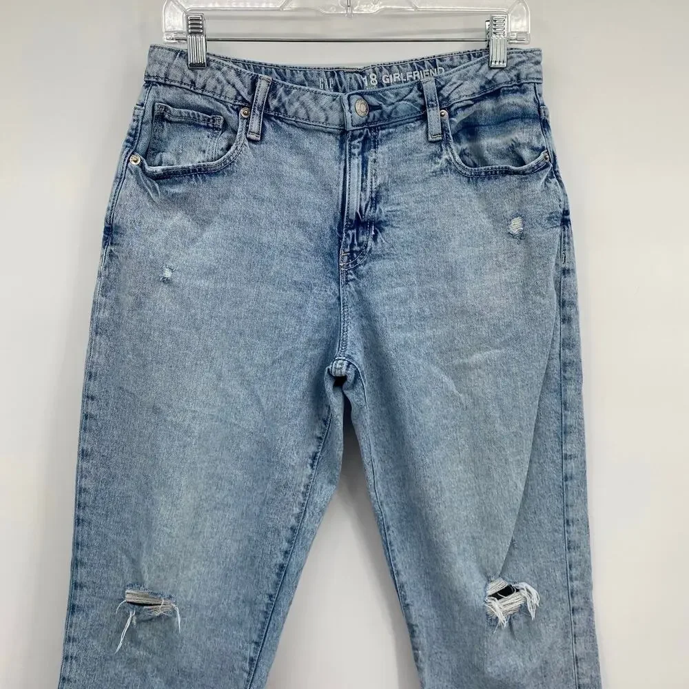 Gap Kids Girlfriend Distressed Knees Loose Jeans Light Wash 18 Plus